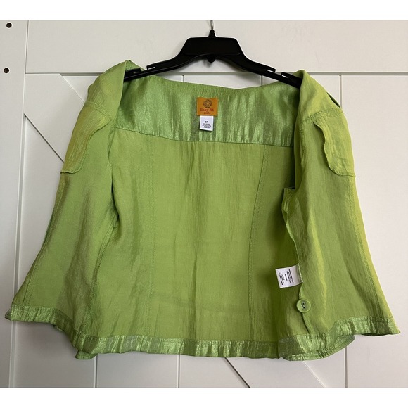 Ruby Rd Petite Button Up Women's Blazer Lime Green Metallic Size 8P‎ - Picture 2 of 7